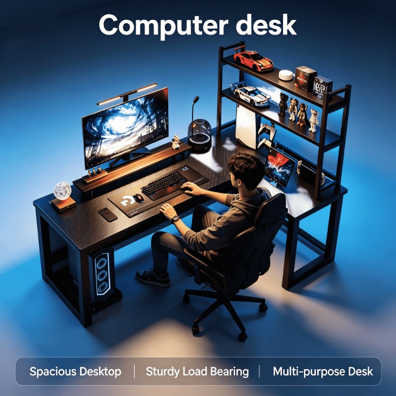 Esports Gaming Table - Adjustable Height L Shaped Corner Computer
