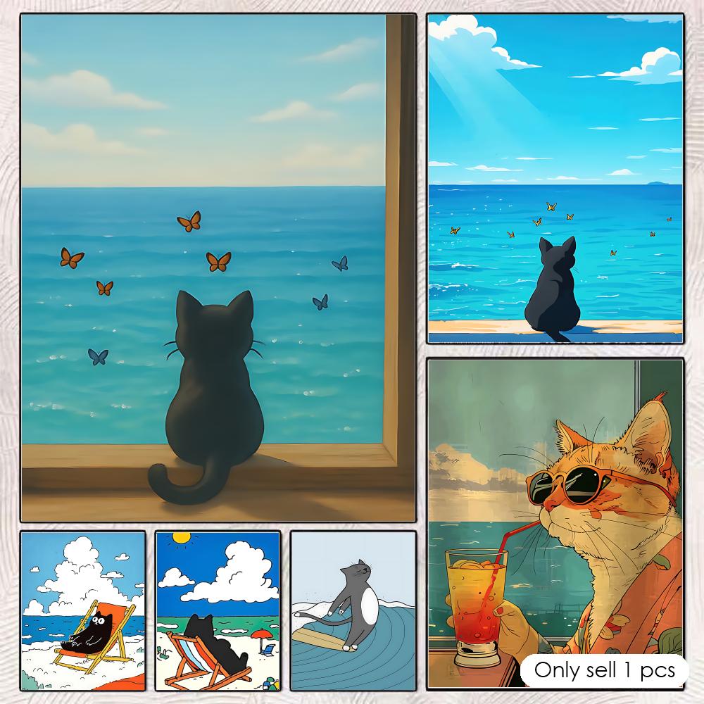 Cat on Beach Poster Wall Art R - Esports And Gaming Lounge ulasan dan harga