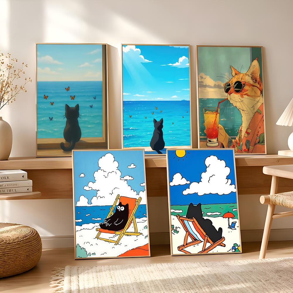 Cat on Beach Poster Wall Art R - Esports And Gaming Lounge ulasan dan harga