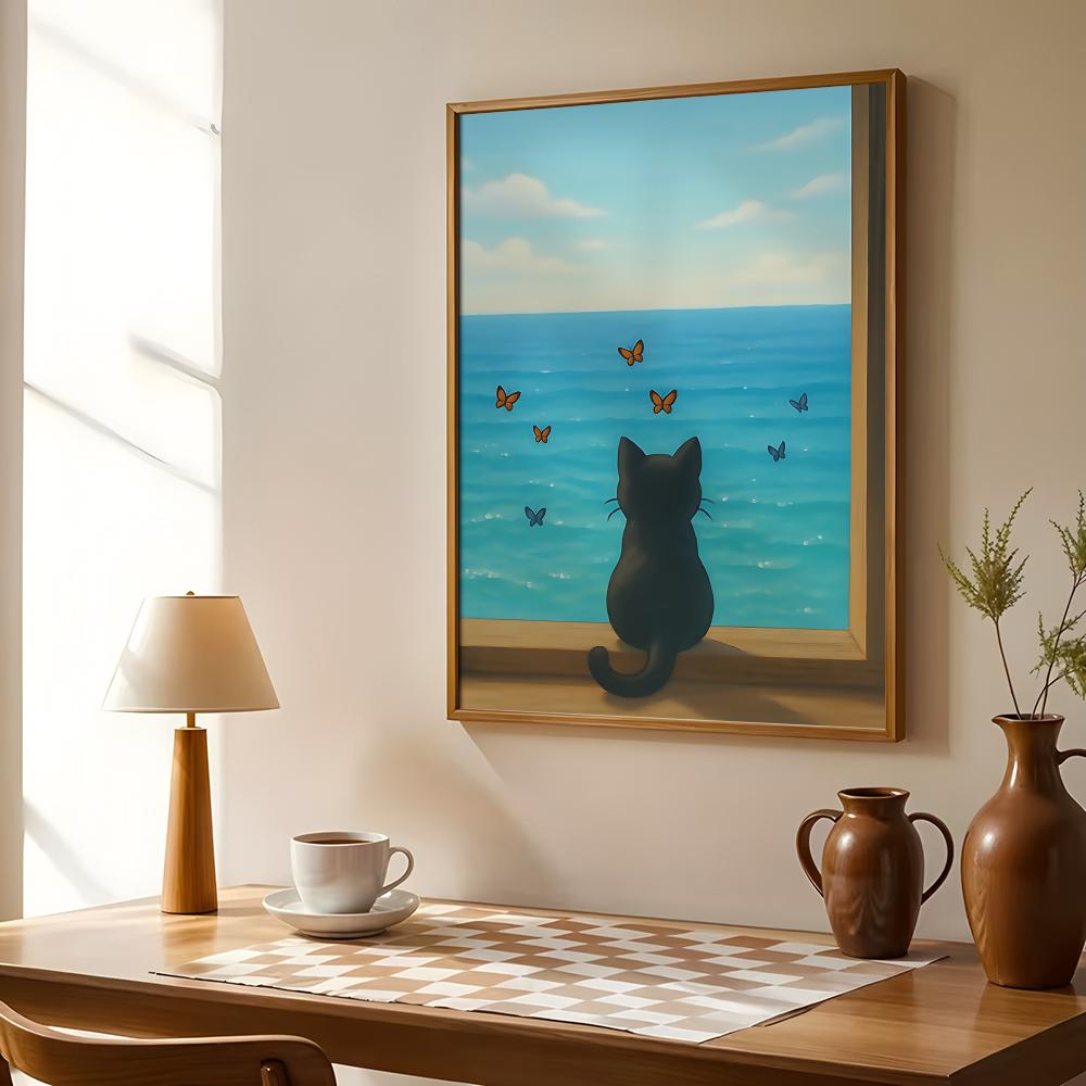 Cat on Beach Poster Wall Art R - Esports And Gaming Lounge ulasan dan harga