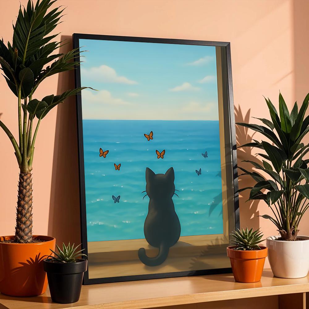 Cat on Beach Poster Wall Art R - Esports And Gaming Lounge ulasan dan harga